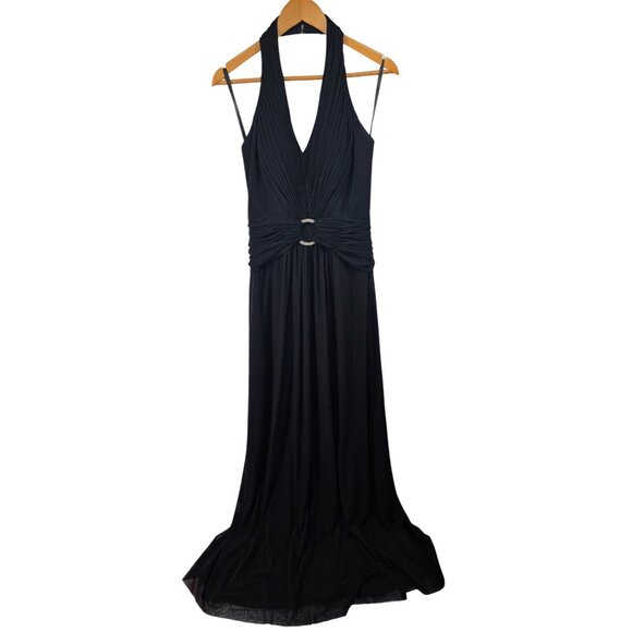 Black Halter Neck Formal Maxi Gown Elegant Evening Wear 10 - Picture 2 of 12
